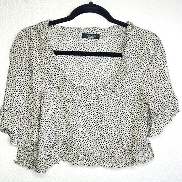 Star Print Size Small Ruffle Hem Crop Top Women’s Flowy Boho Indie Blouse - Picture 3 of 11